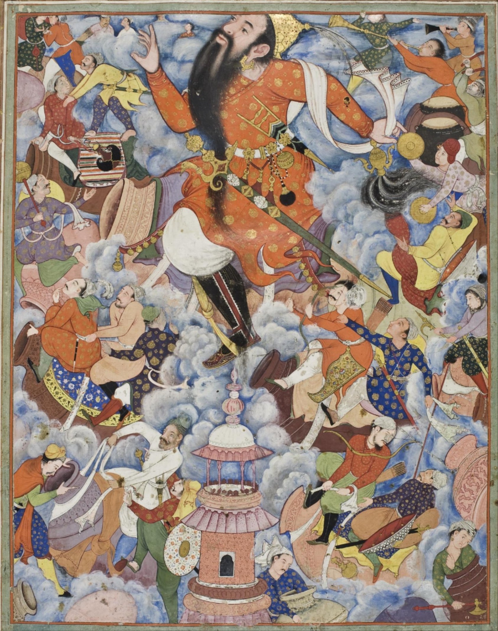 The Giant Zumurrud Shah flees with his army by flying away on urns sent by sorcerers